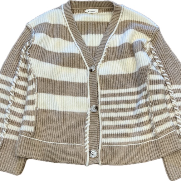 NWOT Bohme Yannah Tan and Cream Striped Cardigan - Picture 1 of 4